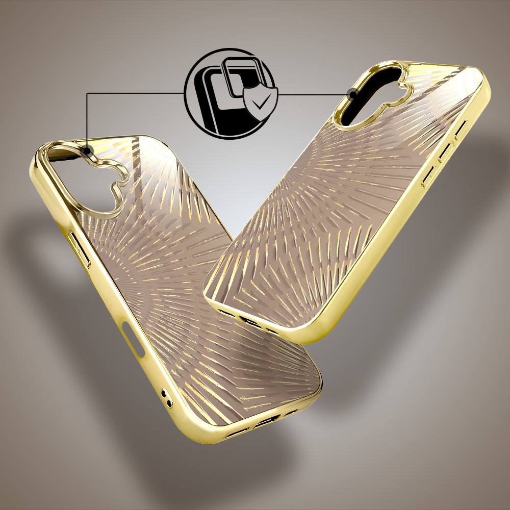 Etui do iPhone 16, Elite Glass z MagSafe, szklany tył, Mistyczne wzory, Boski promień beżowe, złote (1)