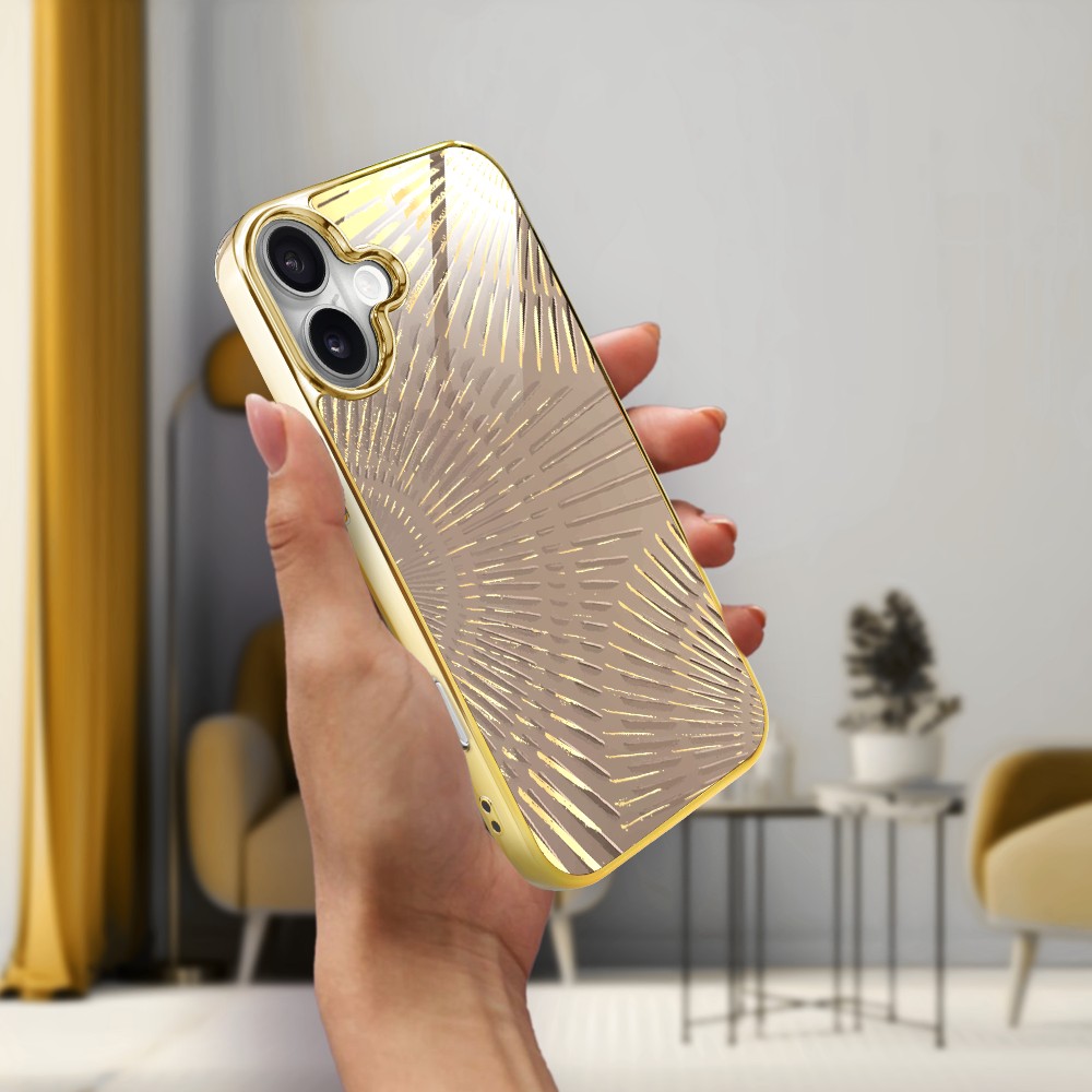Etui do iPhone 16, Elite Glass z MagSafe, szklany tył, Mistyczne wzory, Boski promień beżowe, złote (2)