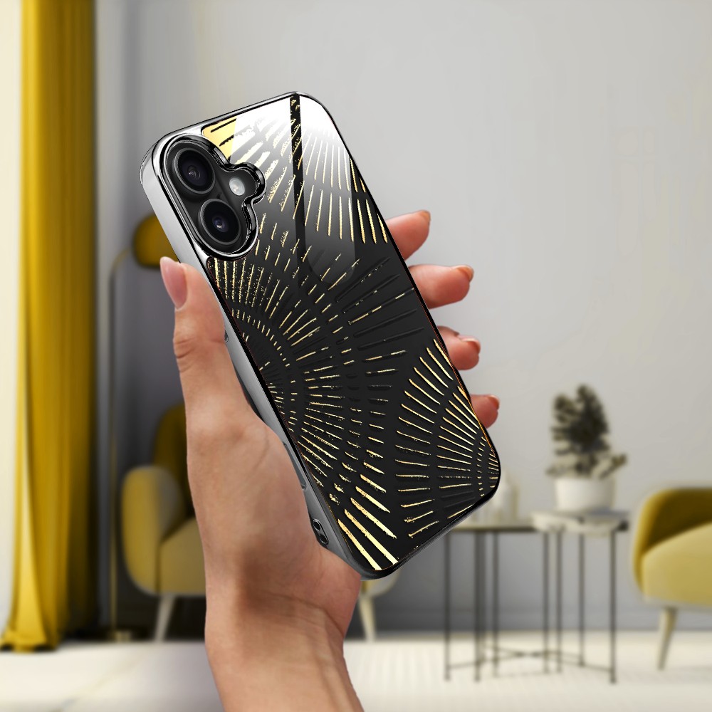 Etui do iPhone 16, Elite Glass z MagSafe, szklany tył, Mistyczne wzory, Boski promień czarne, czarne (3)