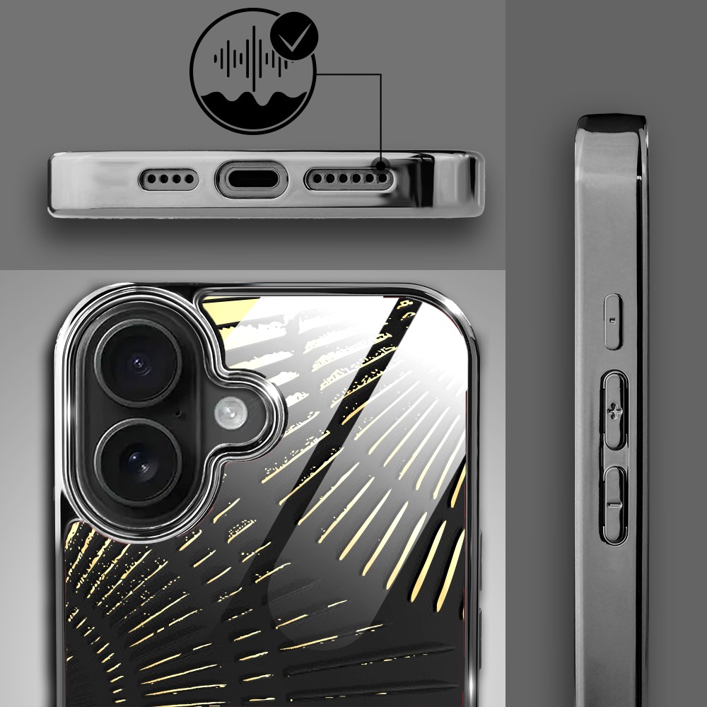 Etui do iPhone 16, Elite Glass z MagSafe, szklany tył, Mistyczne wzory, Boski promień czarne, czarne (4)