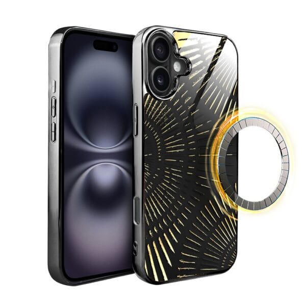 Etui do iPhone 16 Plus, Elite Glass z MagSafe, szklany tył, Mistyczne wzory, Boski promień czarne, czarne
