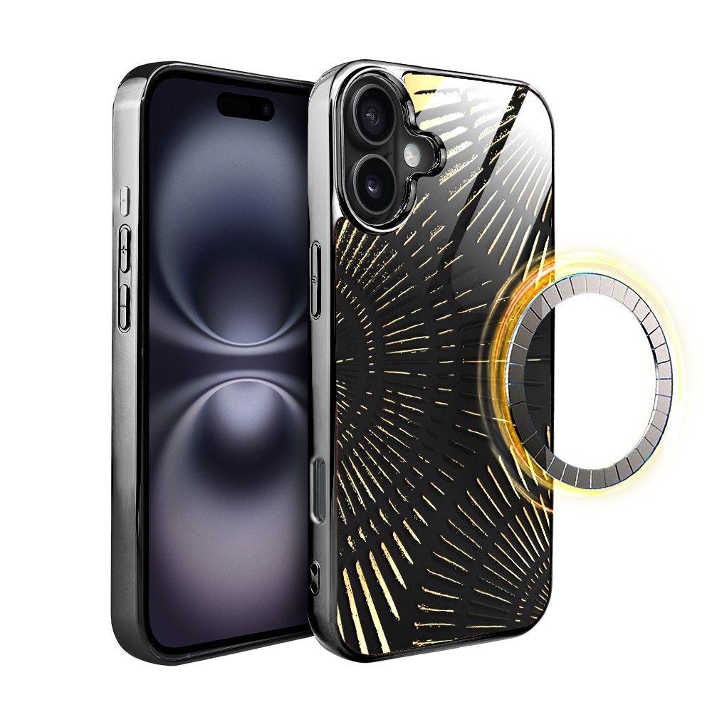 Etui do iPhone 16, Elite Glass z MagSafe, szklany tył, Mistyczne wzory, Boski promień czarne, czarne
