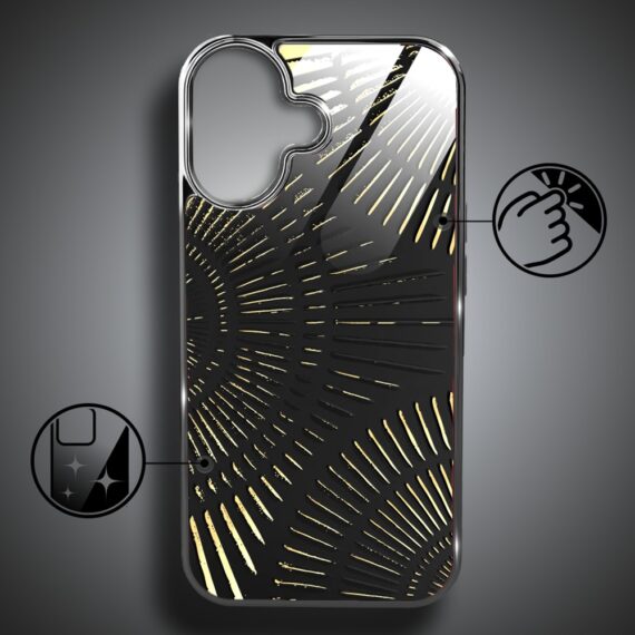 Etui do iPhone 16, Elite Glass z MagSafe, szklany tył, Mistyczne wzory, Boski promień czarne, czarne (8)