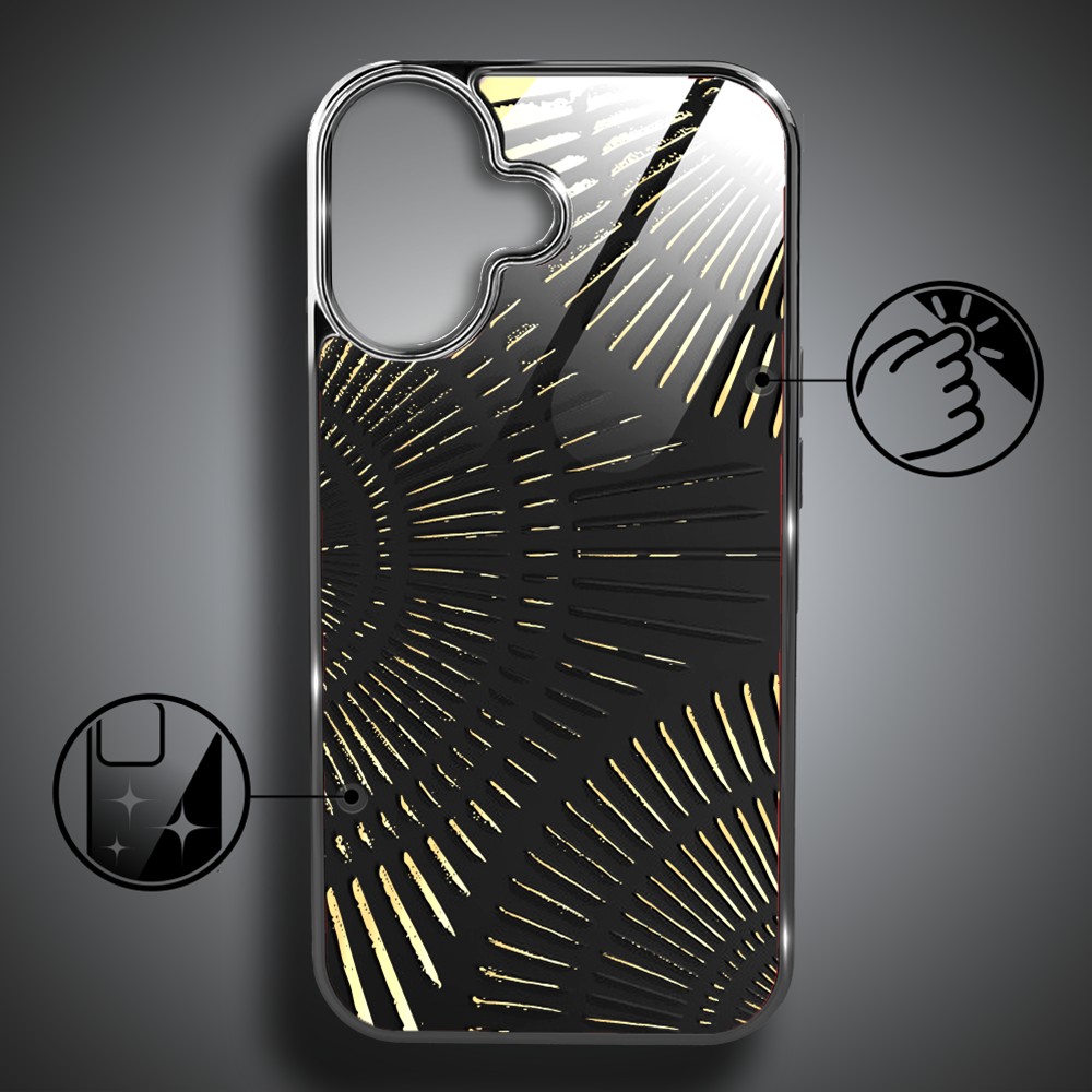 Etui do iPhone 16, Elite Glass z MagSafe, szklany tył, Mistyczne wzory, Boski promień czarne, czarne (8)