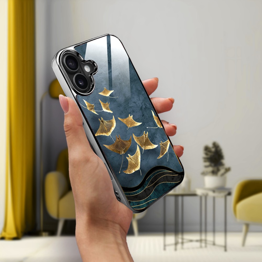 Etui do iPhone 16, Elite Glass z MagSafe, szklany tył, Morze, Lot płaszczek, czarne (7)