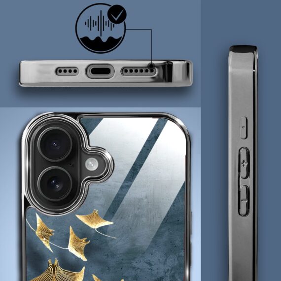 Etui do iPhone 16, Elite Glass z MagSafe, szklany tył, Morze, Lot płaszczek, czarne (8)
