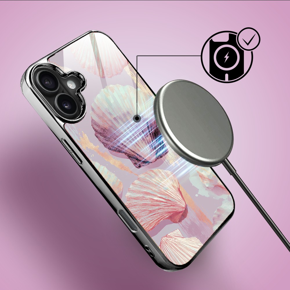 Etui do iPhone 16, Elite Glass z MagSafe, szklany tył, Morze, Perłowa Muszla, czarne (2)
