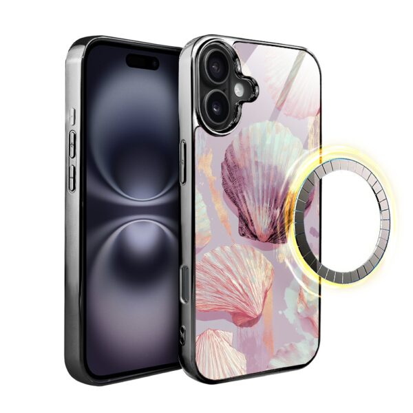 Etui do iPhone 16 Plus, Elite Glass z MagSafe, szklany tył, Morze, Perłowa muszla, czarne