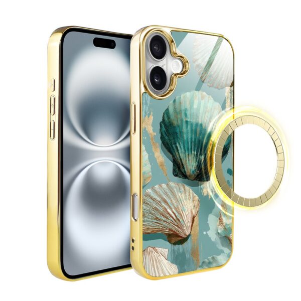 Etui do iPhone 16 Plus, Elite Glass z MagSafe, szklany tył, Morze, Turkusowy skarb, złote