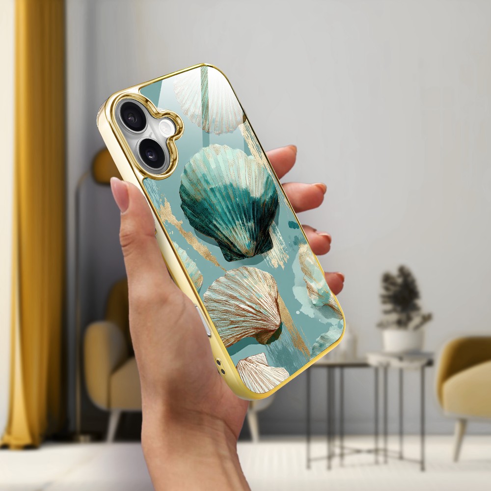 Etui do iPhone 16, Elite Glass z MagSafe, szklany tył, Morze, Turkusowy Skarb, złote (6)