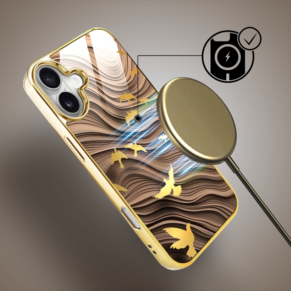 Etui do iPhone 16, Elite Glass z MagSafe, szklany tył, Zwierzęta, Piaskowa odyseja, złote (1)