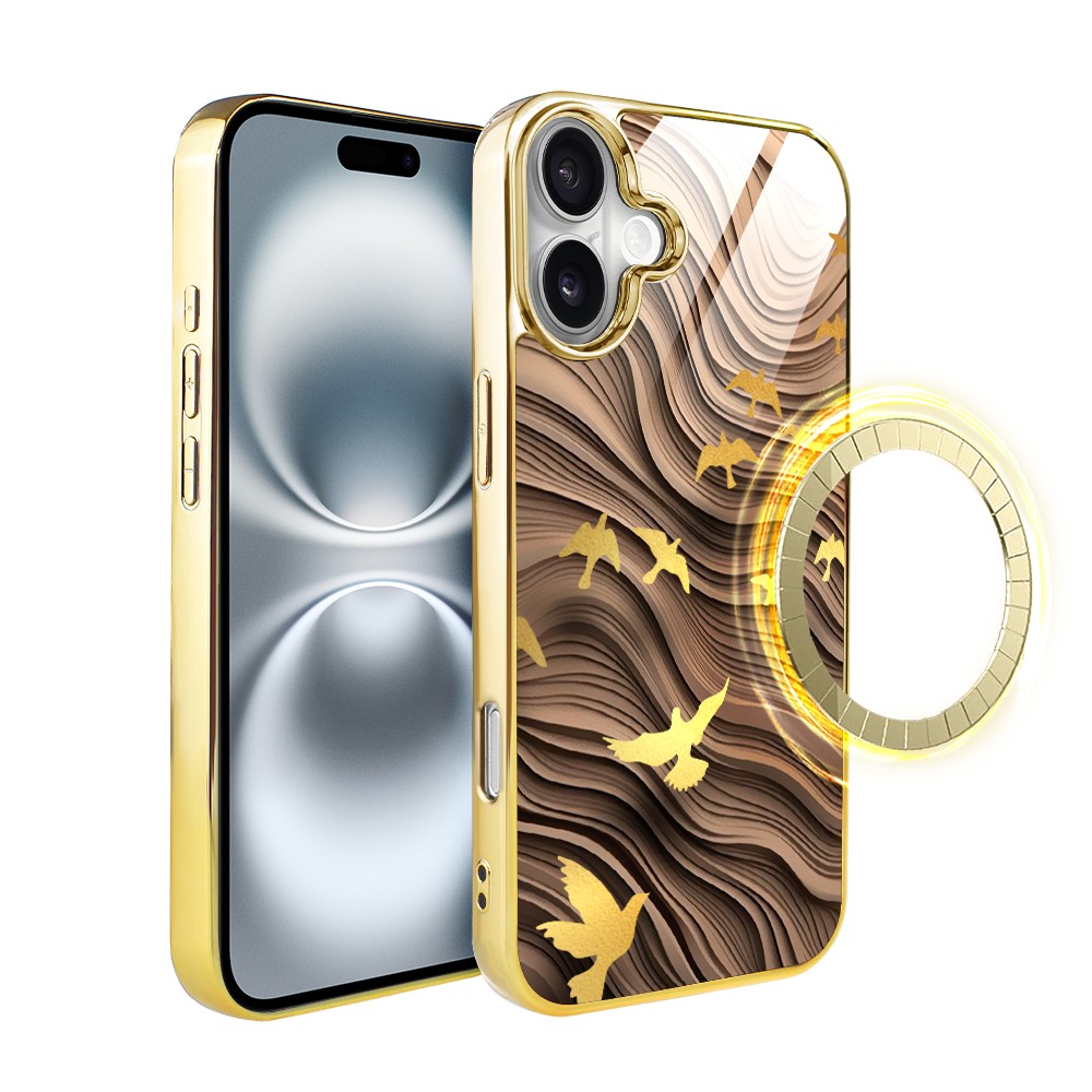Etui do iPhone 16, Elite Glass z MagSafe, szklany tył, Zwierzęta, Piaskowa odyseja, złote