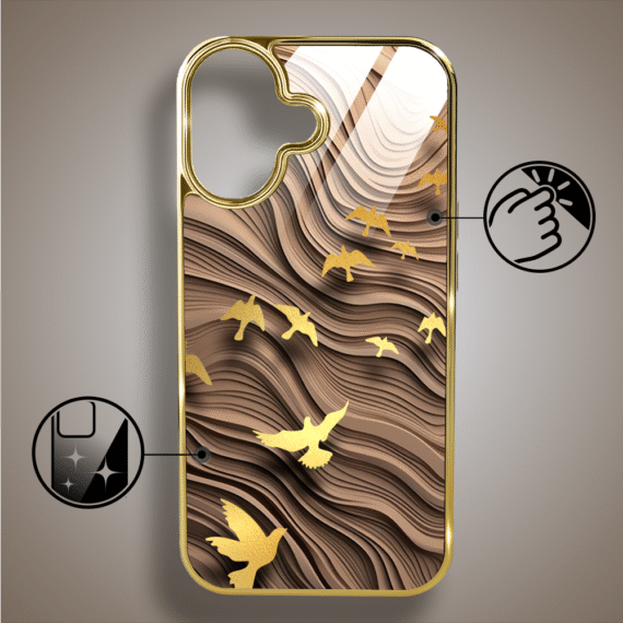 Etui do iPhone 16, Elite Glass z MagSafe, szklany tył, Zwierzęta, Piaskowa odyseja, złote (3)