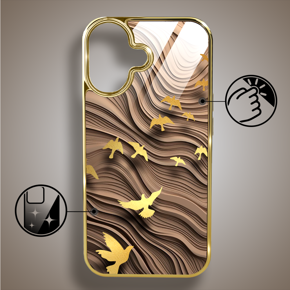 Etui do iPhone 16, Elite Glass z MagSafe, szklany tył, Zwierzęta, Piaskowa odyseja, złote (3)