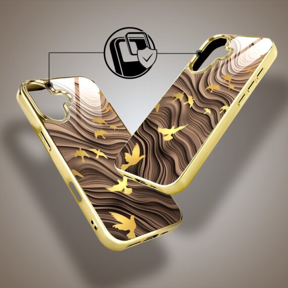 Etui do iPhone 16, Elite Glass z MagSafe, szklany tył, Zwierzęta, Piaskowa odyseja, złote (5)