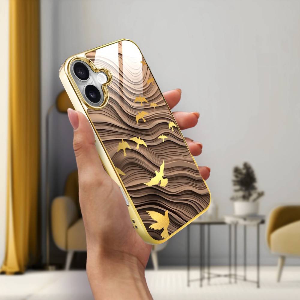 Etui do iPhone 16, Elite Glass z MagSafe, szklany tył, Zwierzęta, Piaskowa odyseja, złote (6)