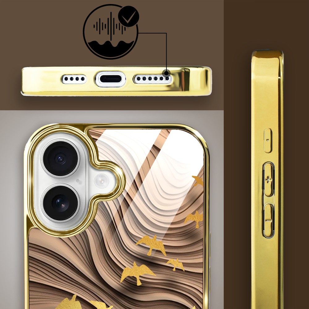 Etui do iPhone 16, Elite Glass z MagSafe, szklany tył, Zwierzęta, Piaskowa odyseja, złote (7)