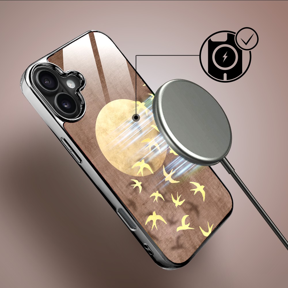 Etui do iPhone 16, Elite Glass z MagSafe, szklany tył, Zwierzęta, Taniec jaskółek, czarne (2)