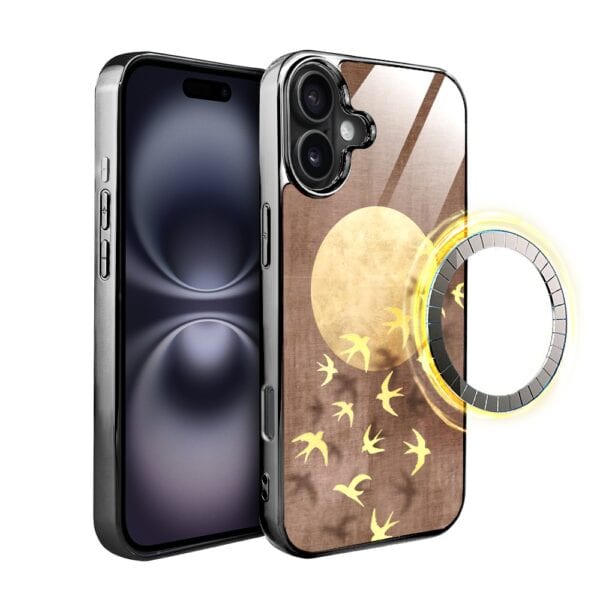 Etui do iPhone 16 Plus, Elite Glass z MagSafe, szklany tył, Zwierzęta, Taniec jaskółek, czarne