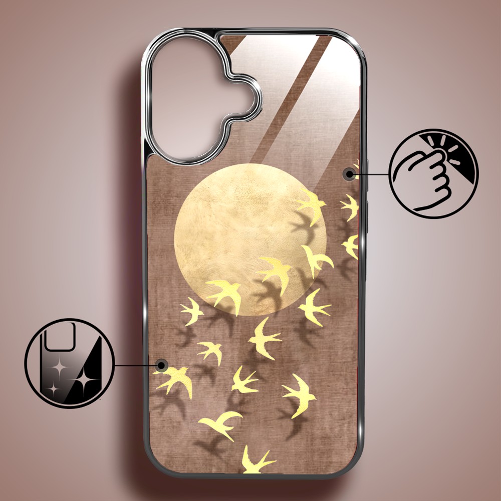 Etui do iPhone 16, Elite Glass z MagSafe, szklany tył, Zwierzęta, Taniec jaskółek, czarne (4)