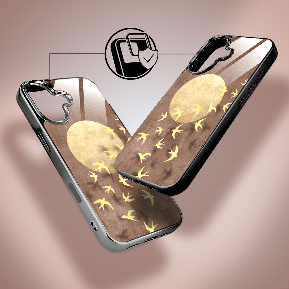 Etui do iPhone 16, Elite Glass z MagSafe, szklany tył, Zwierzęta, Taniec jaskółek, czarne (6)