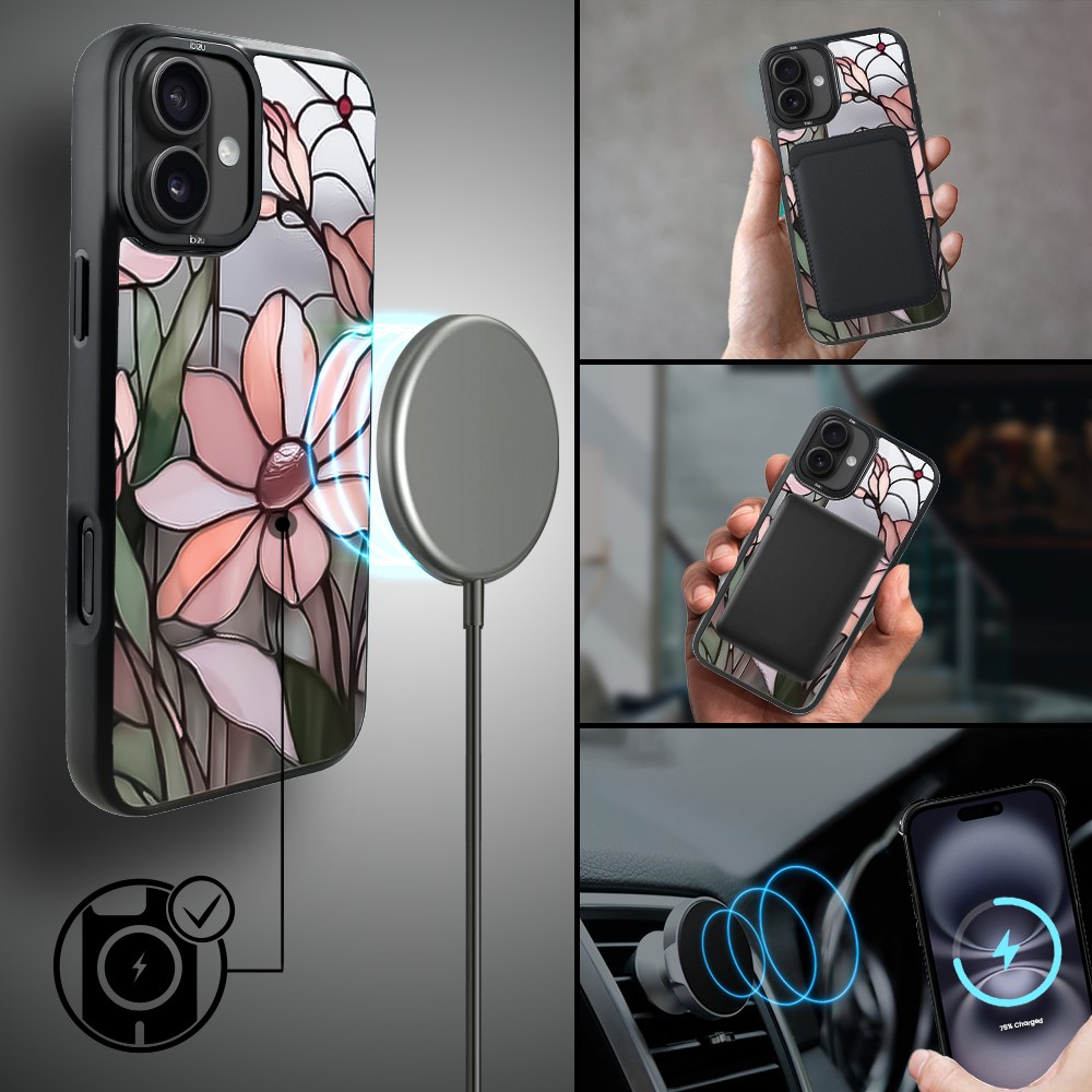 Etui do iPhone 16 IBIZU DropGuard Matt z MagSafe, Barwy Szkła, Różowa magnolia (5)
