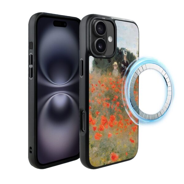 Etui do iPhone 16 IBIZU DropGuard Matt z MagSafe, Claude Monet, pole maków