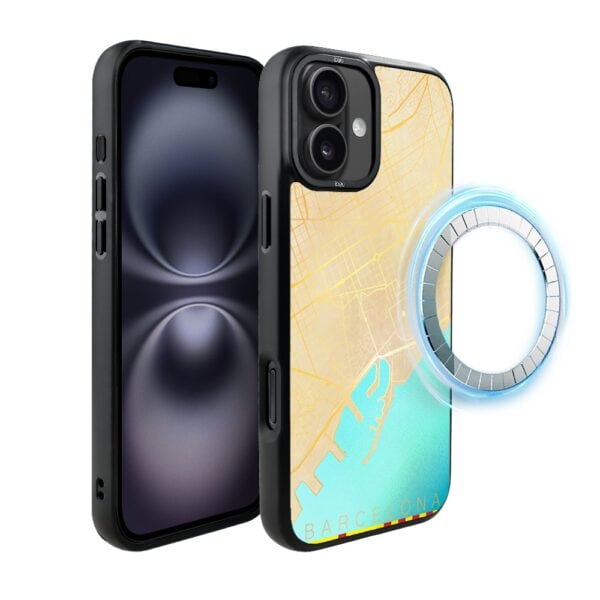 Etui do iPhone 16 Plus IBIZU DropGuard Matt z MagSafe, Mapy Świata, Barcelona