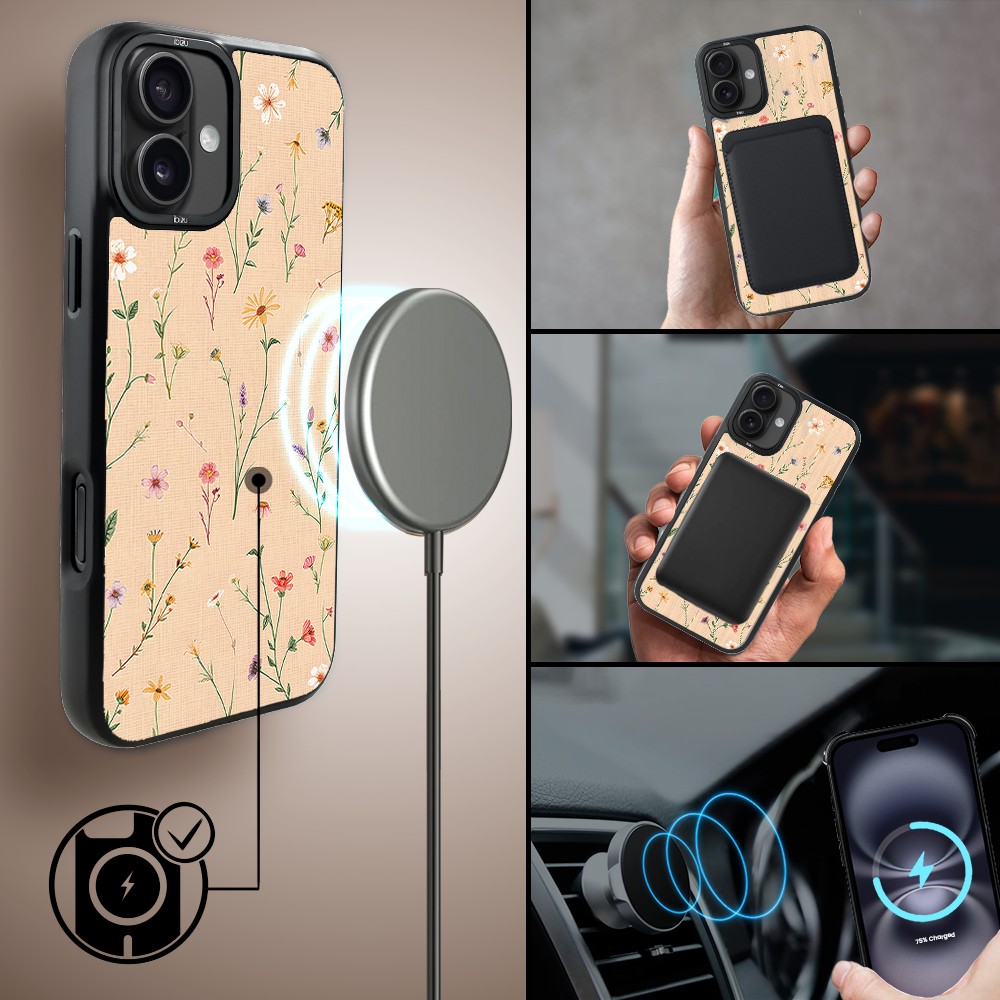 Etui do iPhone 16 IBIZU DropGuard Matt z MagSafe, Pastel Bloom, Koralowa łąka (7)