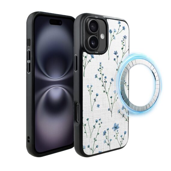 Etui do iPhone 16 IBIZU DropGuard Matt z MagSafe, Pastel Bloom, Niebieski sen (4)