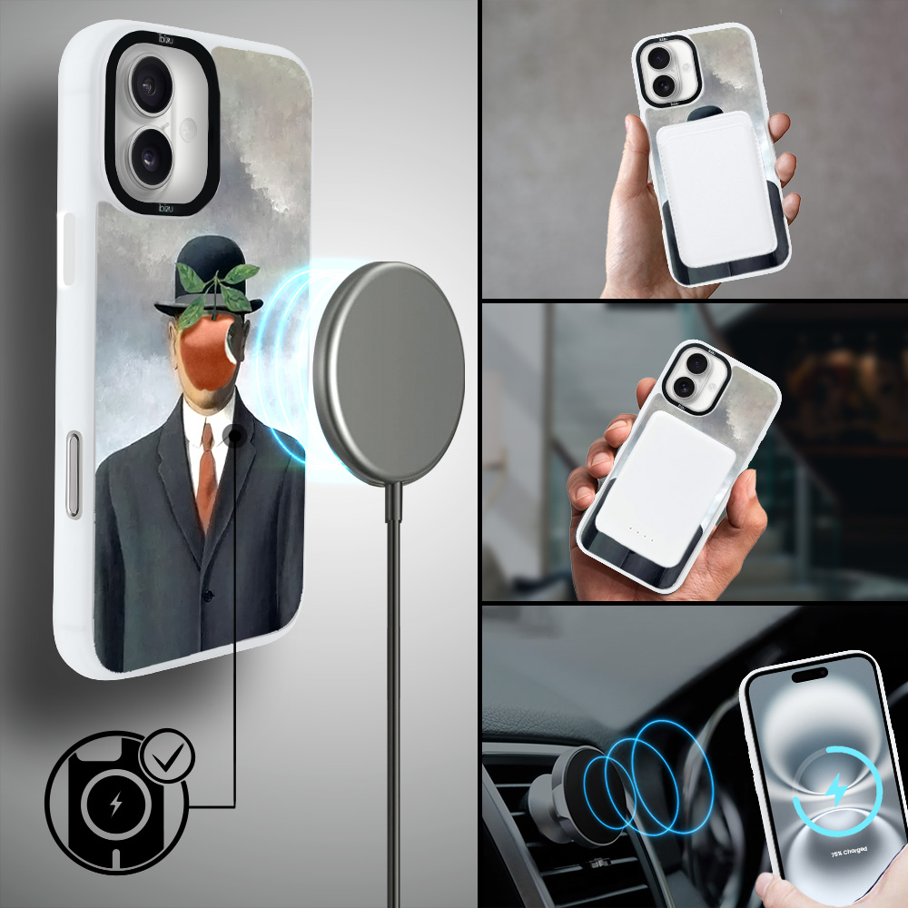 Etui-do-iPhone-16-IBIZU-DropGuard-Matt-z-MagSafe-Rene-Magritte-syn-człowieczy-white (1)