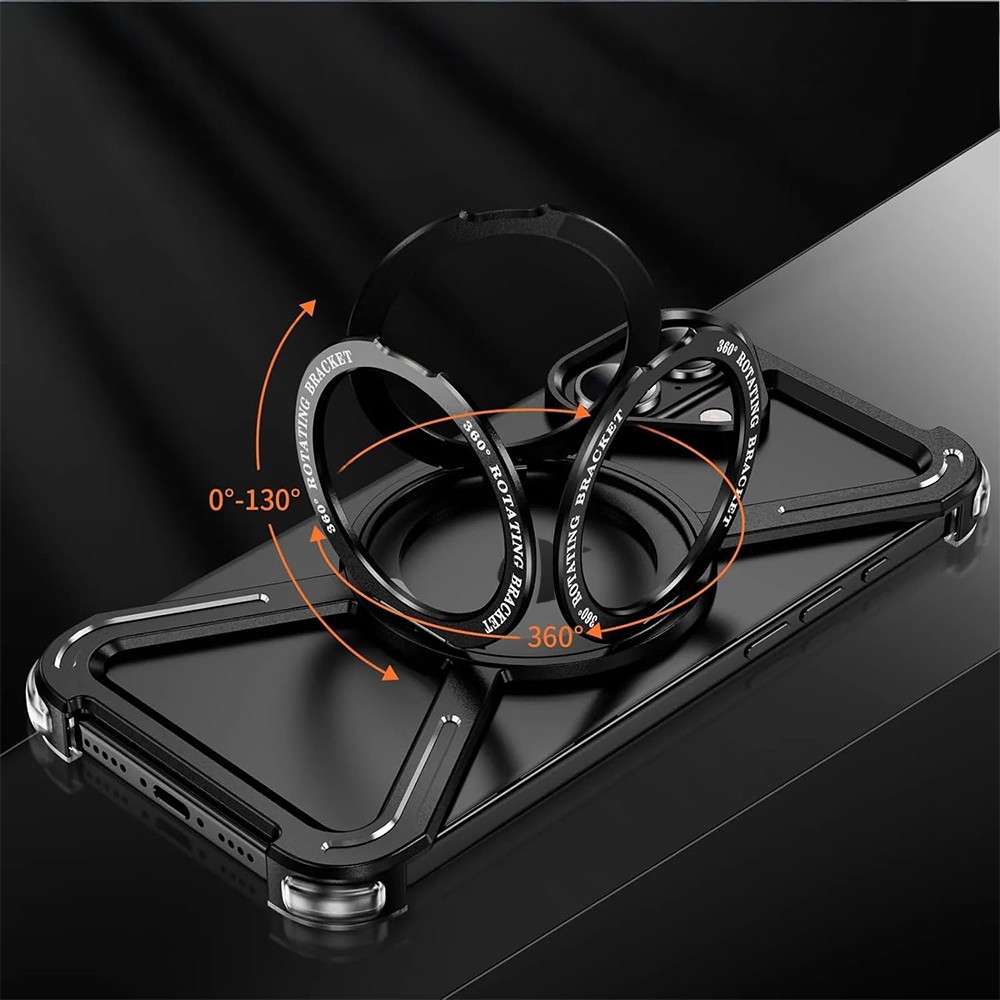 Etui do iPhone 16, Metal X-Shield metalowe, z widocznym logo i podstawką, czarne (1)