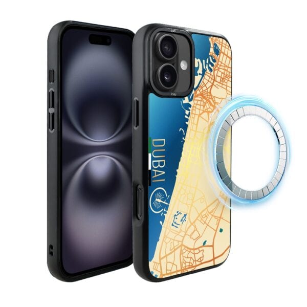 Etui do iPhone 16 Plus IBIZU DropGuard Matt z MagSafe, Mapy Świata, Dubai
