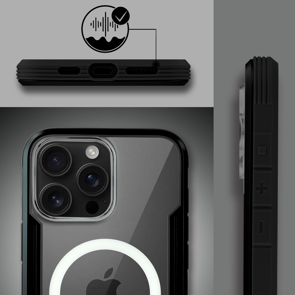 Etui do iPhone 16 Pro AluHybrid z MagSafe, twardy tył z metalowym wzmocnieniem, czarne (8)