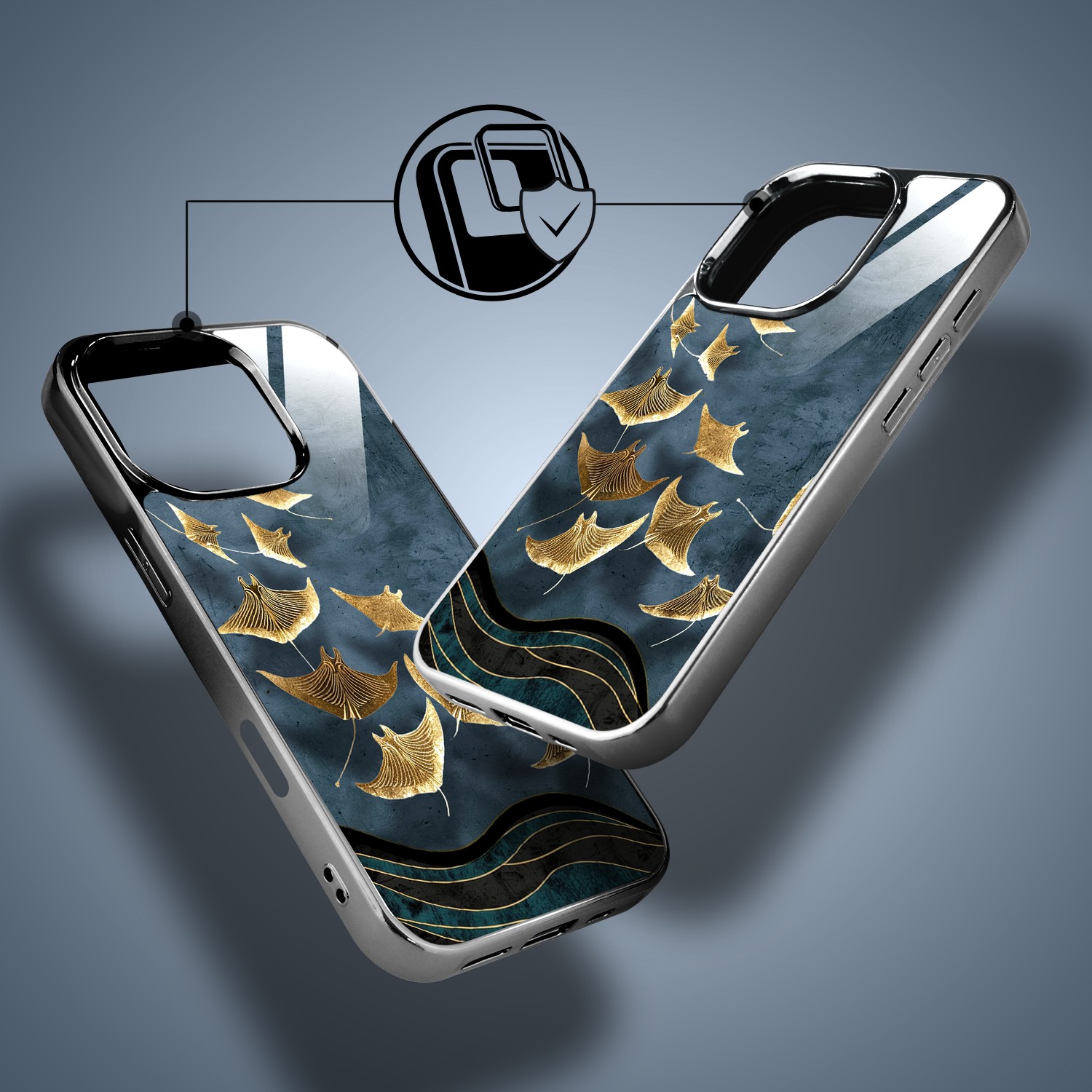 Etui do iPhone 16 Pro, Elite Glass z MagSafe, szklany tył, Morze, Lot płaszczek, czarne (5)