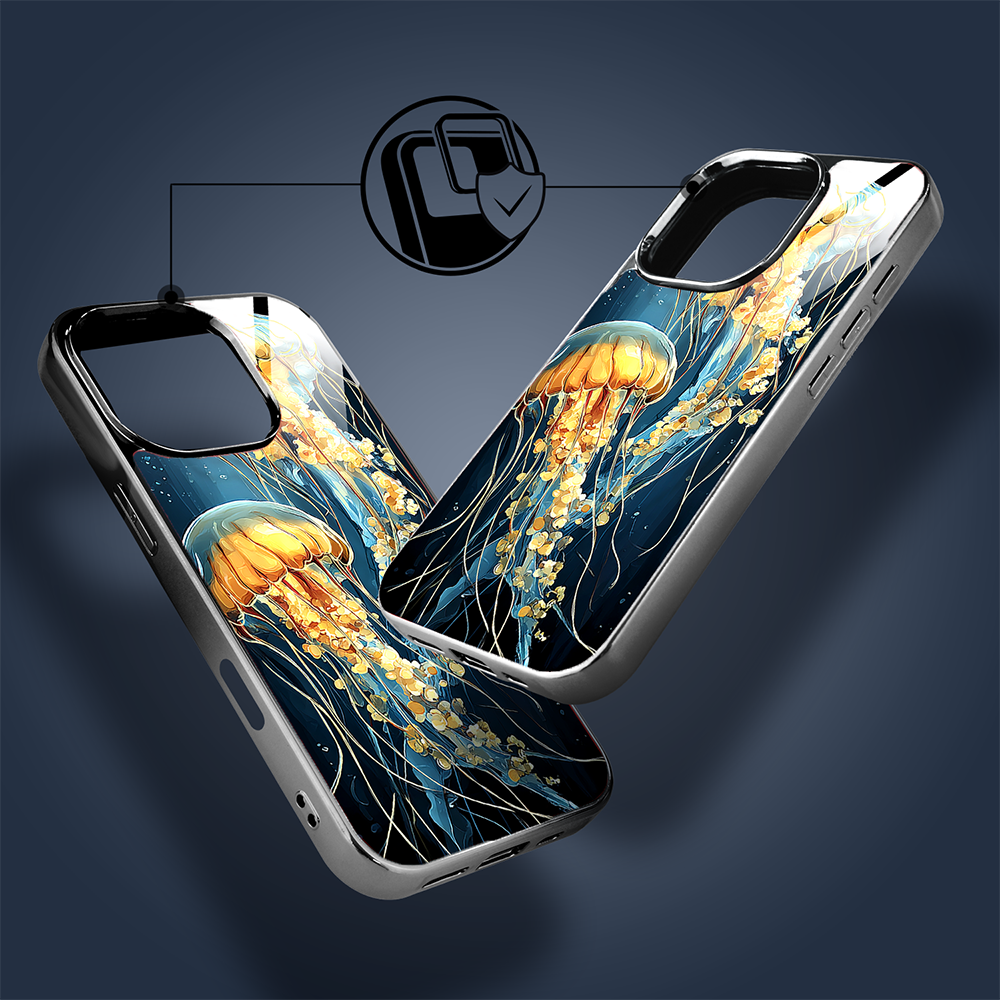 Etui do iPhone 16 Pro, Elite Glass z MagSafe, szklany tył, Morze, Meduzy w głębinach, czarne (6)