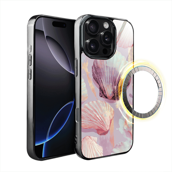 Etui do iPhone 16 Pro, Elite Glass z MagSafe, szklany tył, Morze, Perłowa muszla, czarne