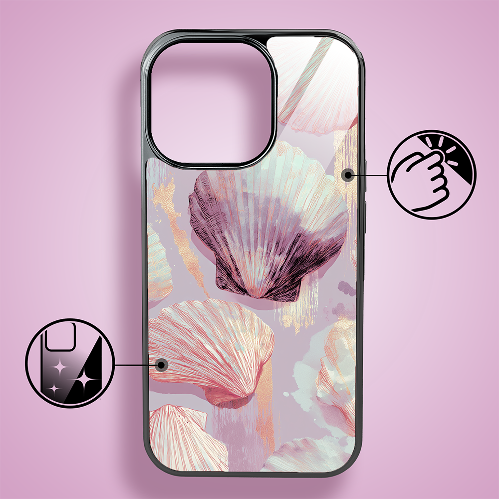Etui do iPhone 16 Pro, Elite Glass z MagSafe, szklany tył, Morze, Perłowa muszla, czarne (4)