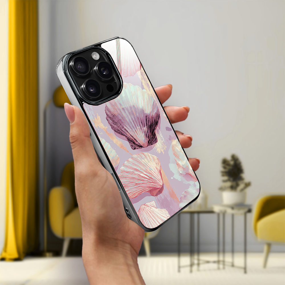 Etui do iPhone 16 Pro, Elite Glass z MagSafe, szklany tył, Morze, Perłowa muszla, czarne (7)