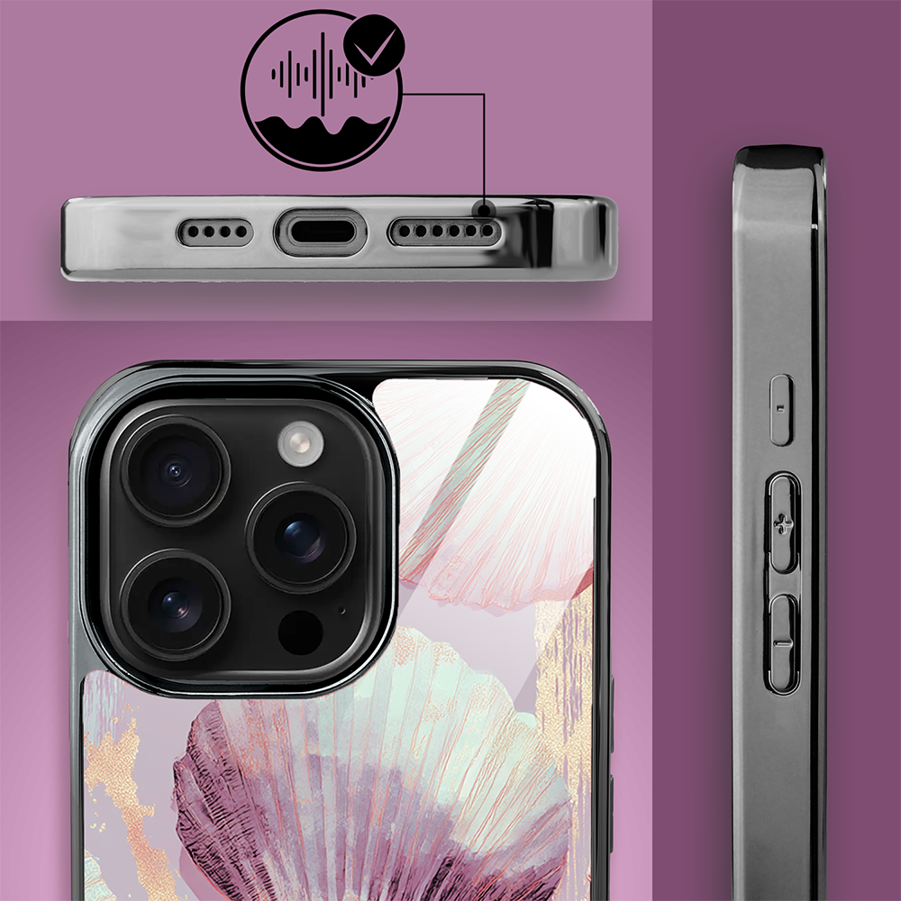 Etui do iPhone 16 Pro, Elite Glass z MagSafe, szklany tył, Morze, Perłowa muszla, czarne (8)
