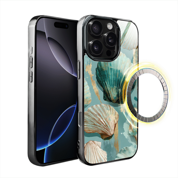Etui do iPhone 16 Pro, Elite Glass z MagSafe, szklany tył, Morze, Turkusowy skarb, czarne (3)