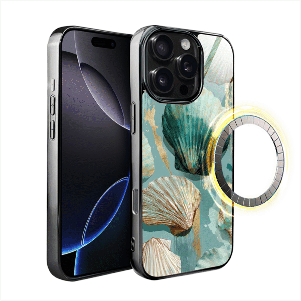 Etui do iPhone 16 Pro, Elite Glass z MagSafe, szklany tył, Morze, Turkusowy skarb, czarne