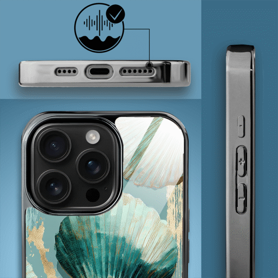 Etui do iPhone 16 Pro, Elite Glass z MagSafe, szklany tył, Morze, Turkusowy skarb, czarne (8)