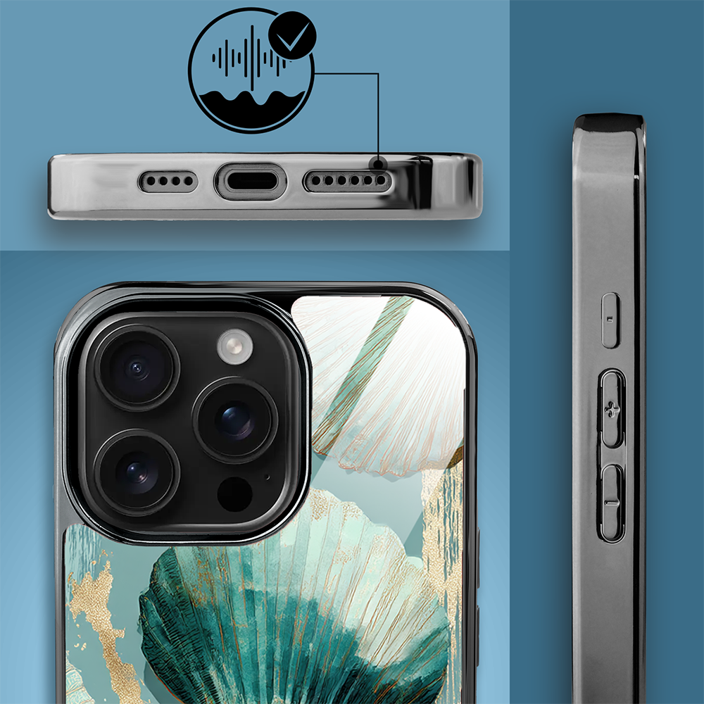 Etui do iPhone 16 Pro, Elite Glass z MagSafe, szklany tył, Morze, Turkusowy skarb, czarne (8)