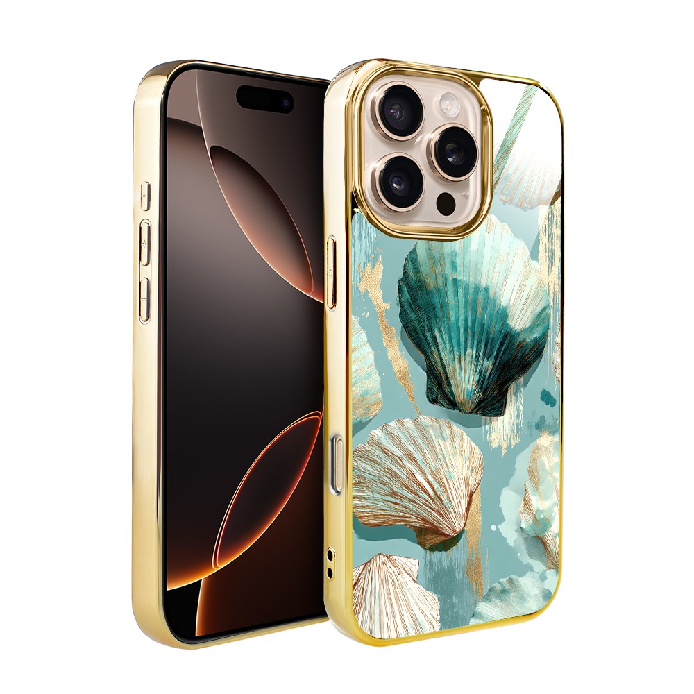 Etui do iPhone 16 Pro, Elite Glass z MagSafe, szklany tył, Morze, Turkusowy skarb, złote (4)