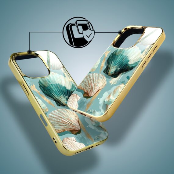 Etui do iPhone 16 Pro, Elite Glass z MagSafe, szklany tył, Morze, Turkusowy skarb, złote (8)