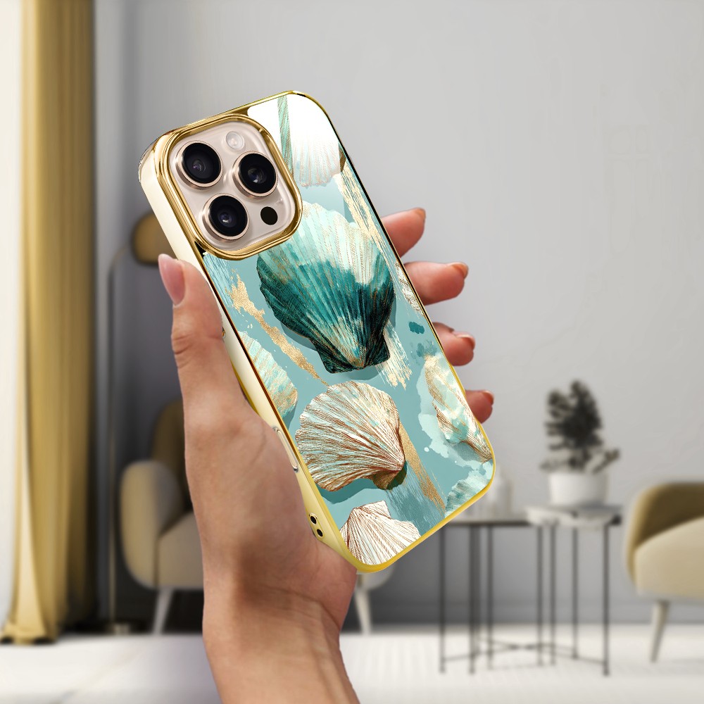 Etui do iPhone 16 Pro, Elite Glass z MagSafe, szklany tył, Morze, Turkusowy skarb, złote (9)
