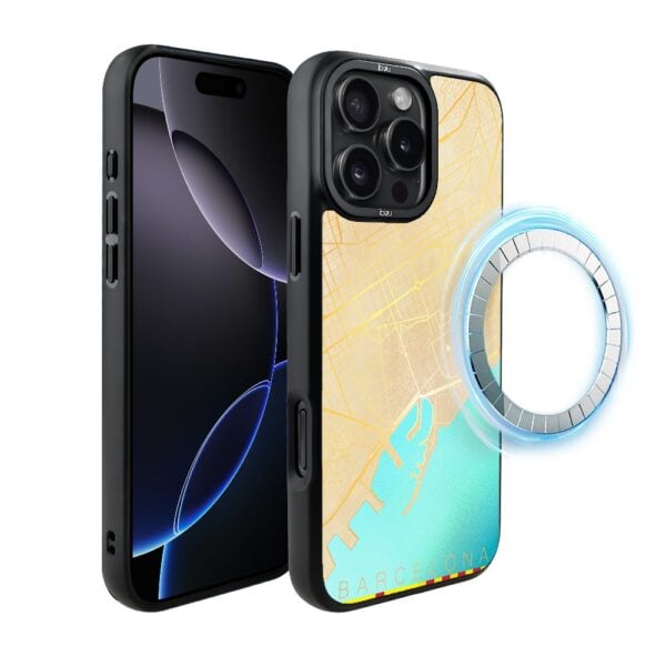 Etui do iPhone 16 Pro Max IBIZU DropGuard Matt z MagSafe, Mapy Świata, Barcelona