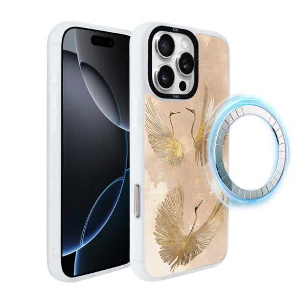 Etui do iPhone 16 Pro IBIZU DropGuard Matt z MagSafe, Boho, Złote żurawie