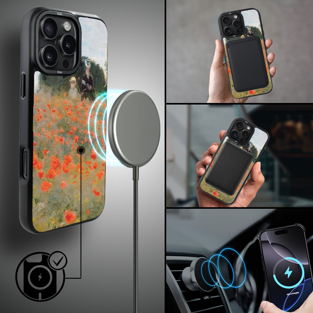 Etui-do-iPhone-16-Pro-IBIZU-DropGuard-Matt-z-MagSafe-Claude-Monet-pole-maków (1)